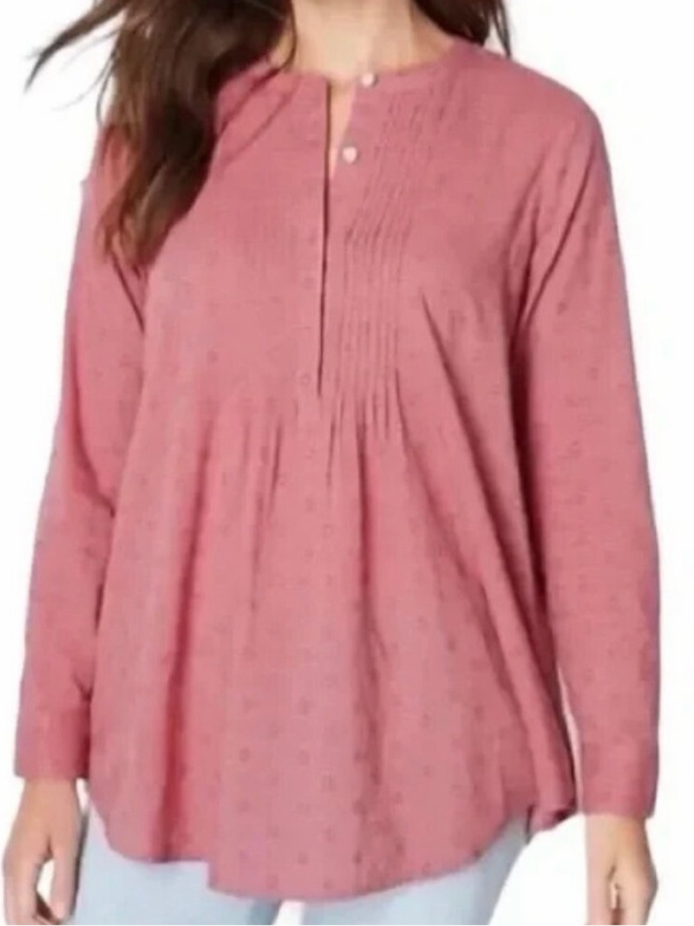 J. Jill Womens‎ Sz L Pink Textured Blouse Cottage Cotton Peasant Long Sleeve